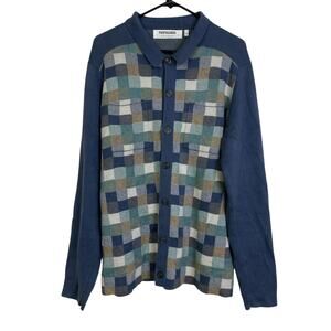 Propaganda Agency Cardigan Sweater Mens XL Blue Check Button Up Pima Cotton